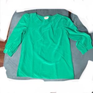 Kate Spade 100% silk 3/4 sleeves green top S
